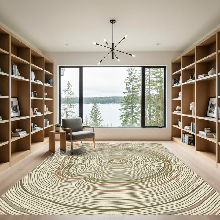 Earth Tones Wood Grain Rings Rug