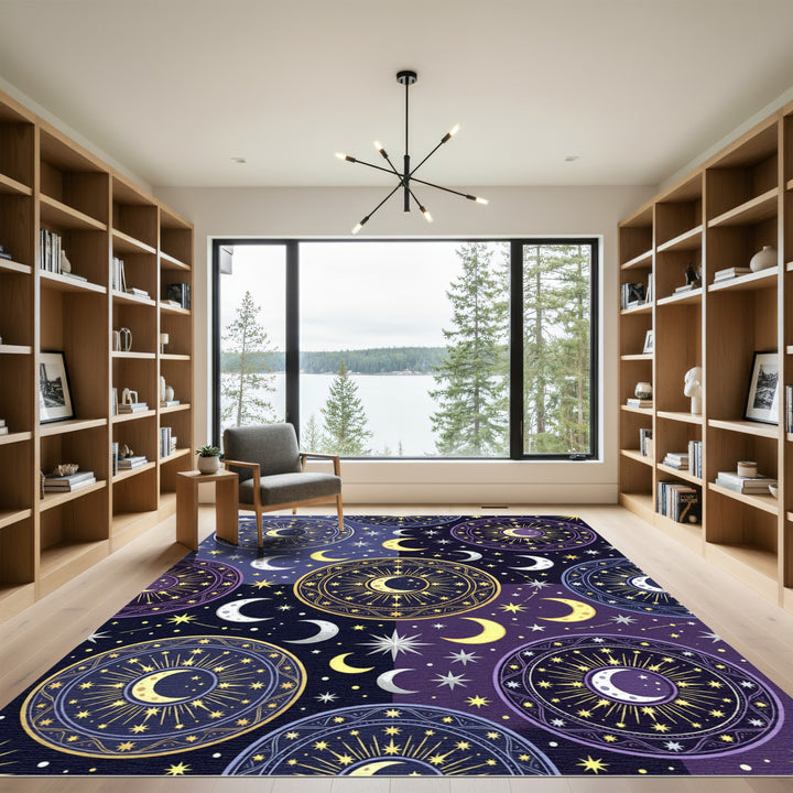 Celestial Moon Stars Medallion Rug