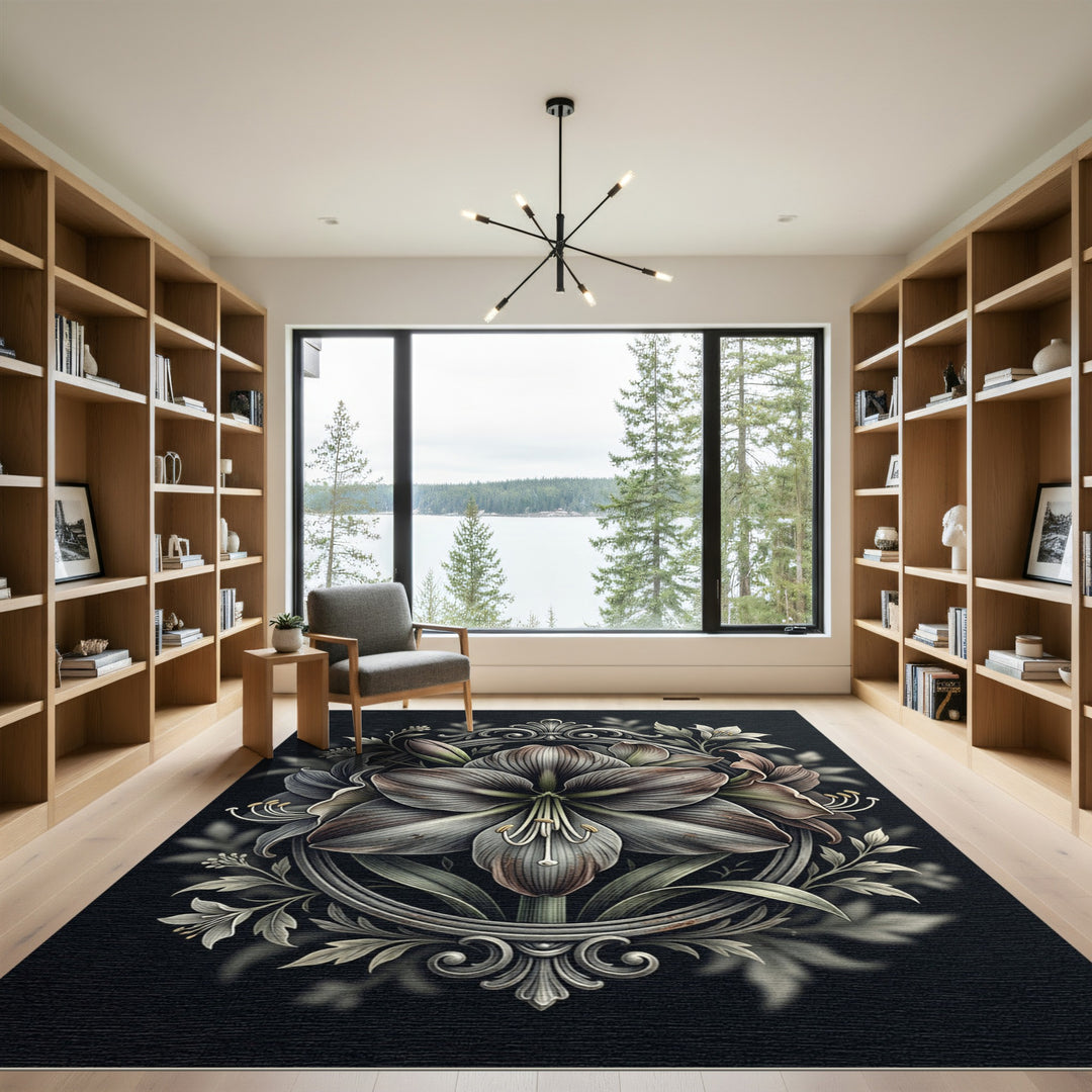 Ornate Amaryllis Floral Border Rug