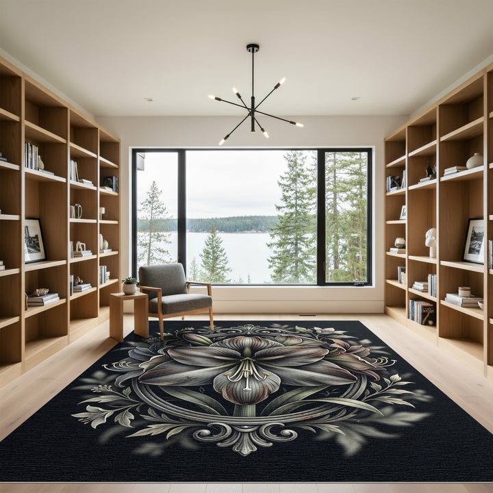 Ornate Amaryllis Floral Border Rug