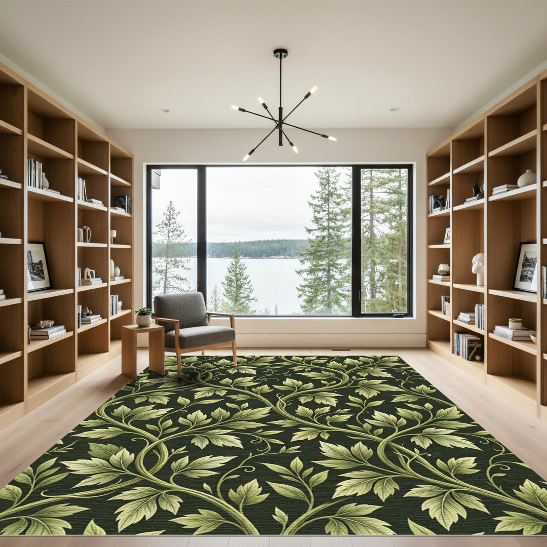 Elegant Green Vine Swirl Rug