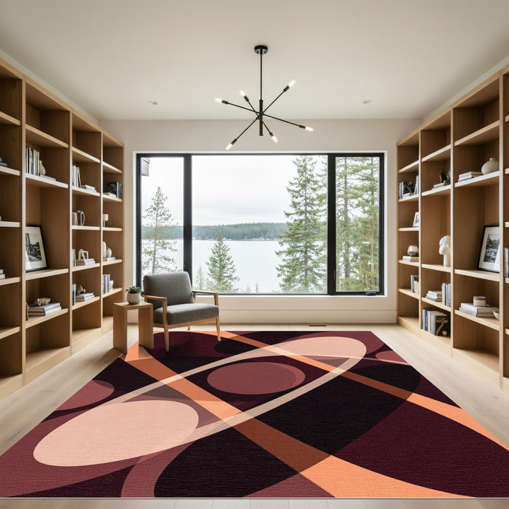 Deep Red Oval Stripe Composition Rug