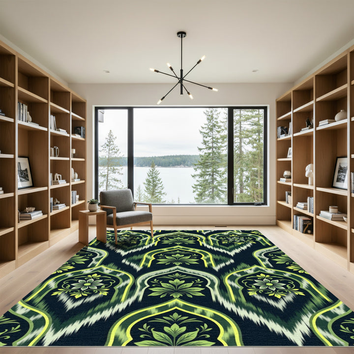 Green Golden Arch Floral Ikat Rug