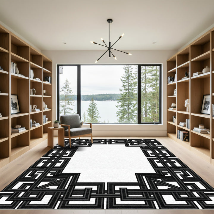 Dark Geometric Frame Rug