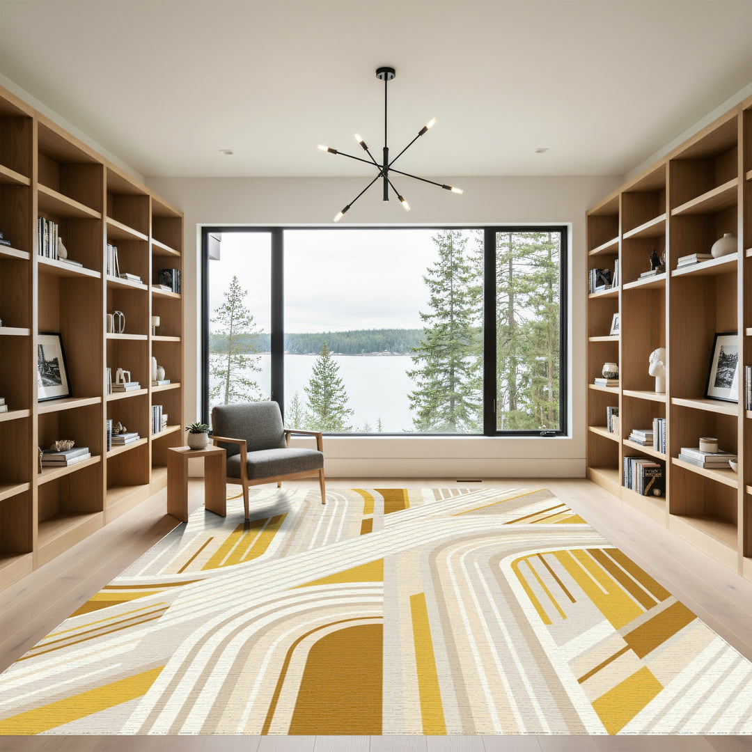 Golden Yellow Arched Stripes Rug