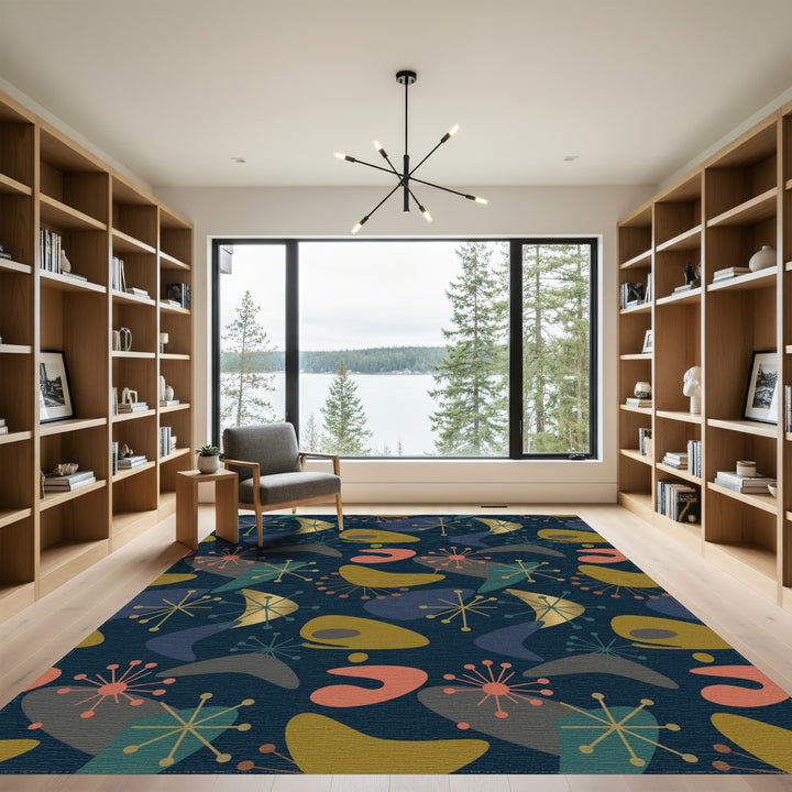 Retro Atomic Starburst Organic Shapes Rug