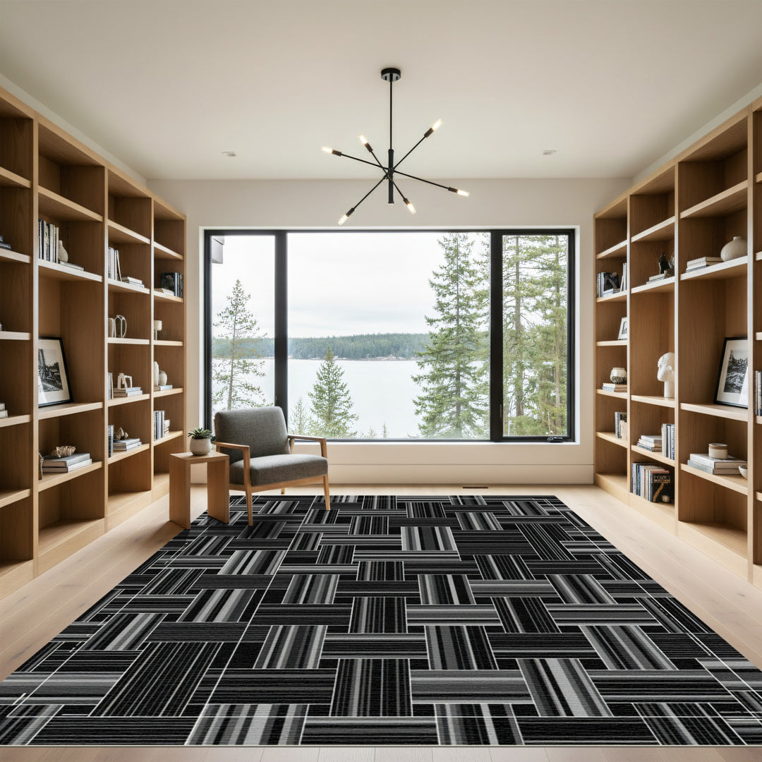 Monochromatic Woven Stripe Square Collage Rug