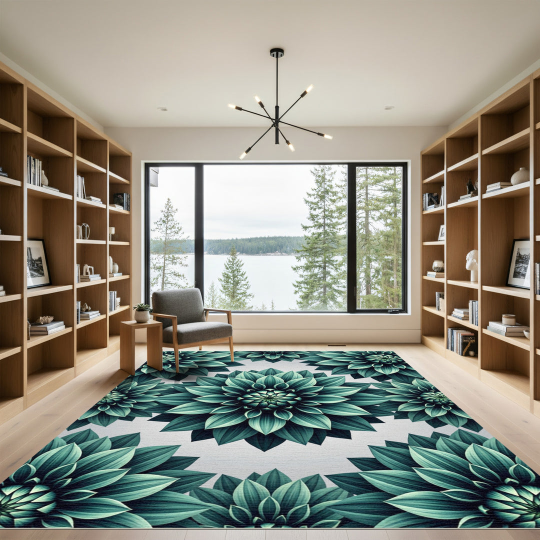 Teal Dahlia Bloom Seamless Rug