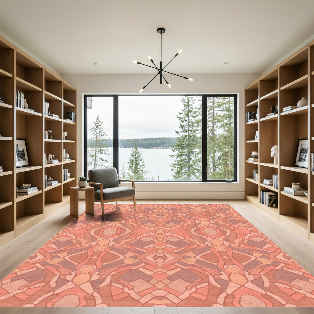Coral Abstract Stained Glass Medallion Rug