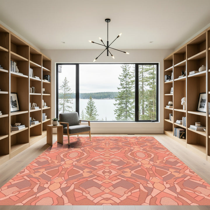 Coral Abstract Stained Glass Medallion Rug