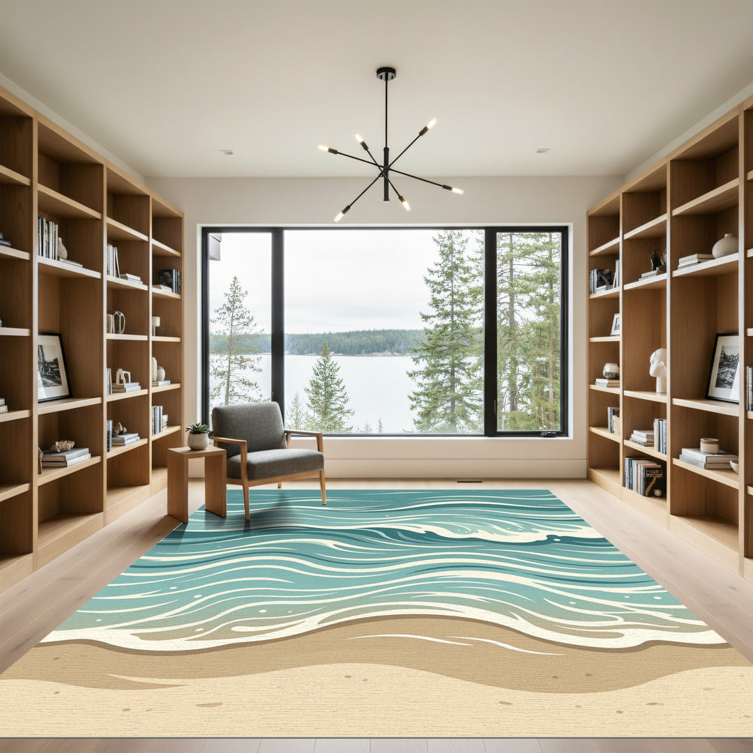 Coastal Turquoise Ocean Wave Rug