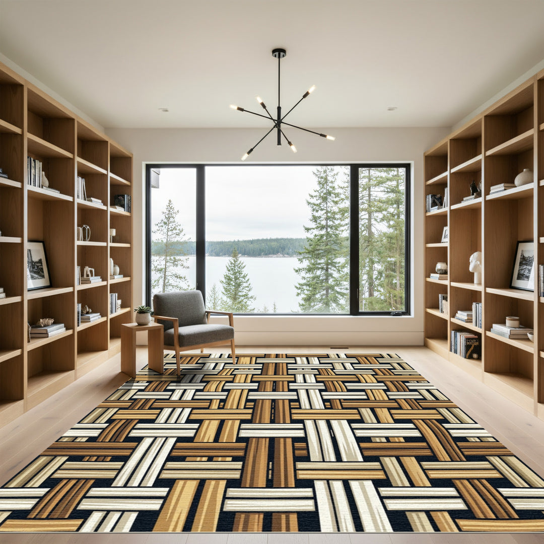 Woven Wood Texture Crosshatch Rug