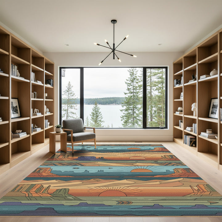 Desert Sunset Geometric Landscape Rug