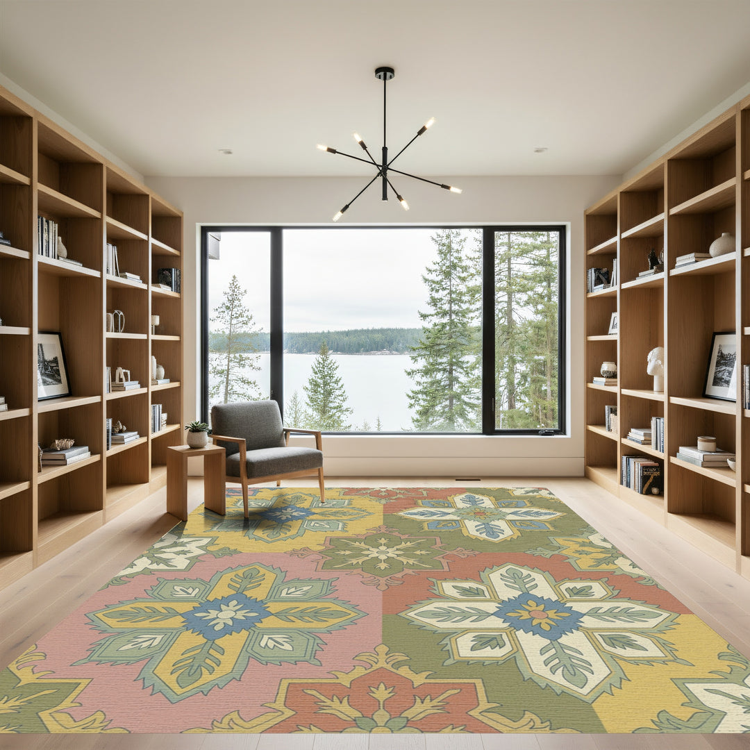 Vintage Geometric Floral Tile Rug