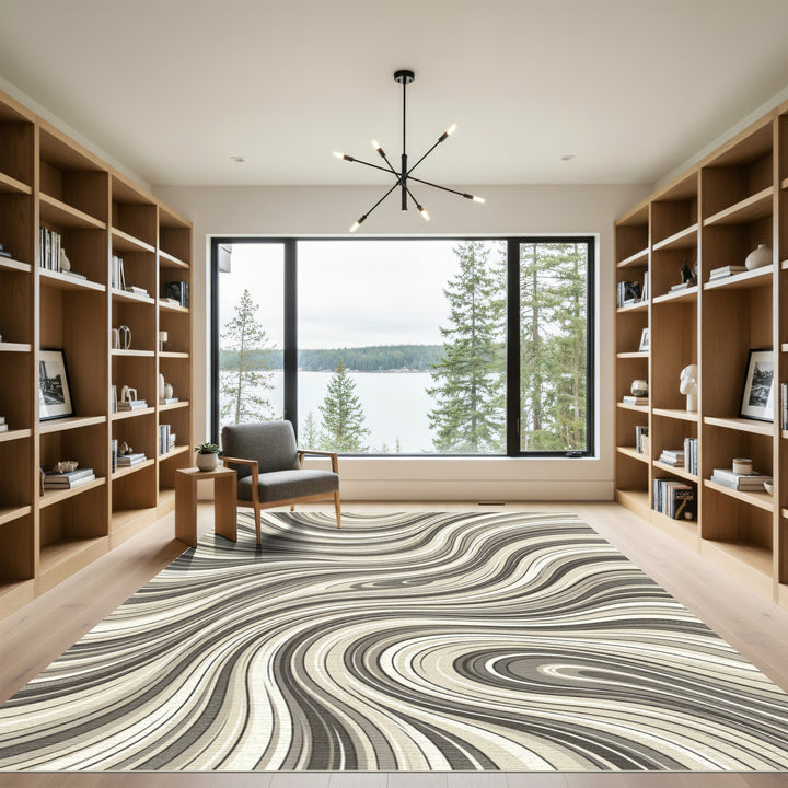 Abstract Beige Swirl Rug