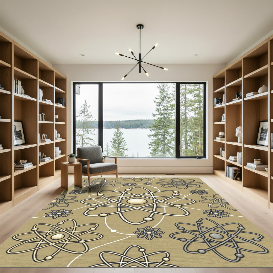 Golden Atom Science Pattern Rug