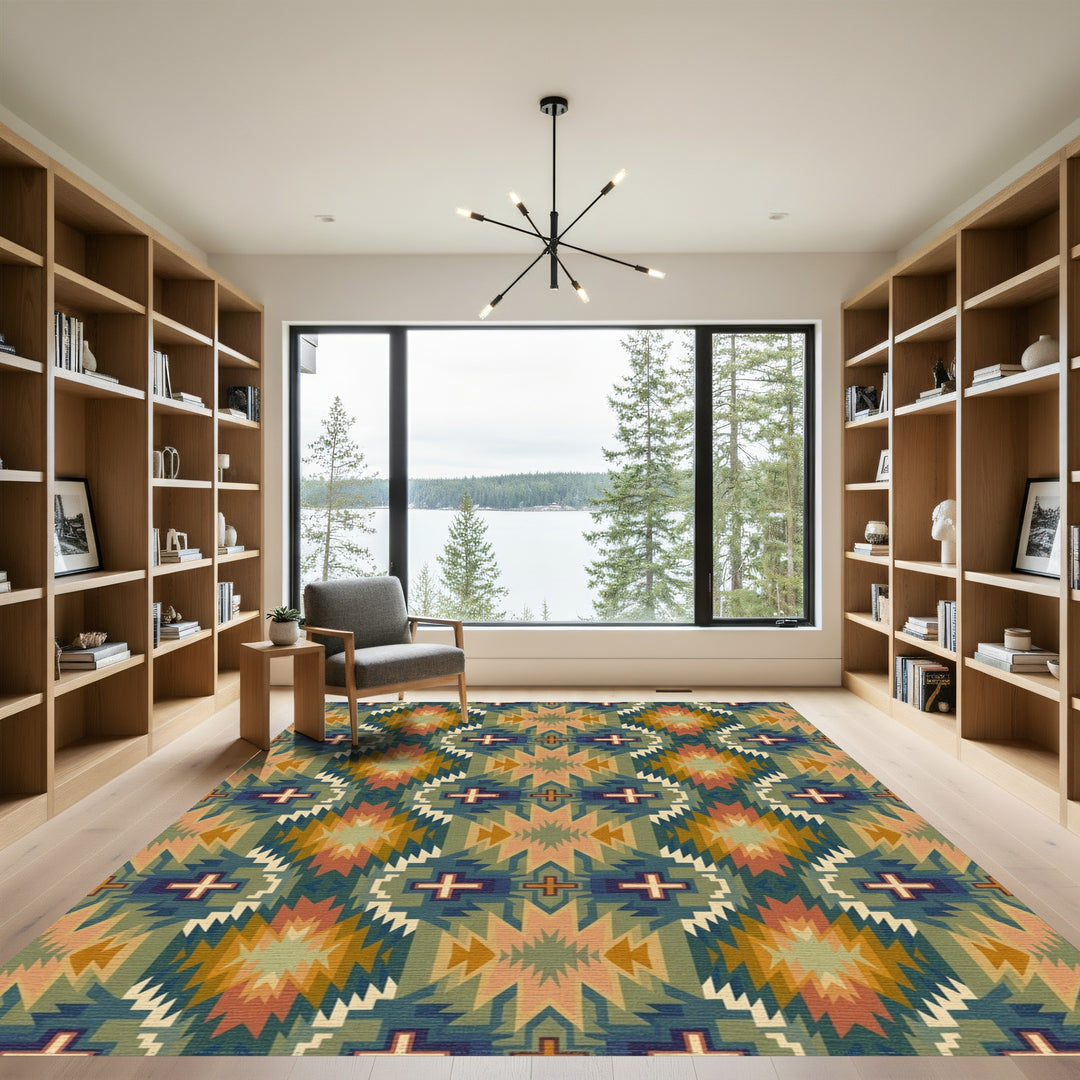 Southwestern Geometric Sunburst Cross Rug