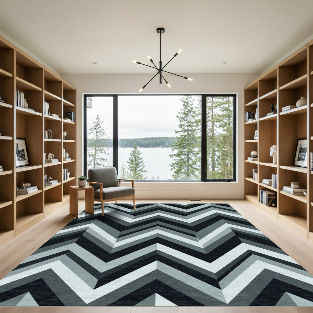 Monochromatic Gray Chevron Zigzag Rug