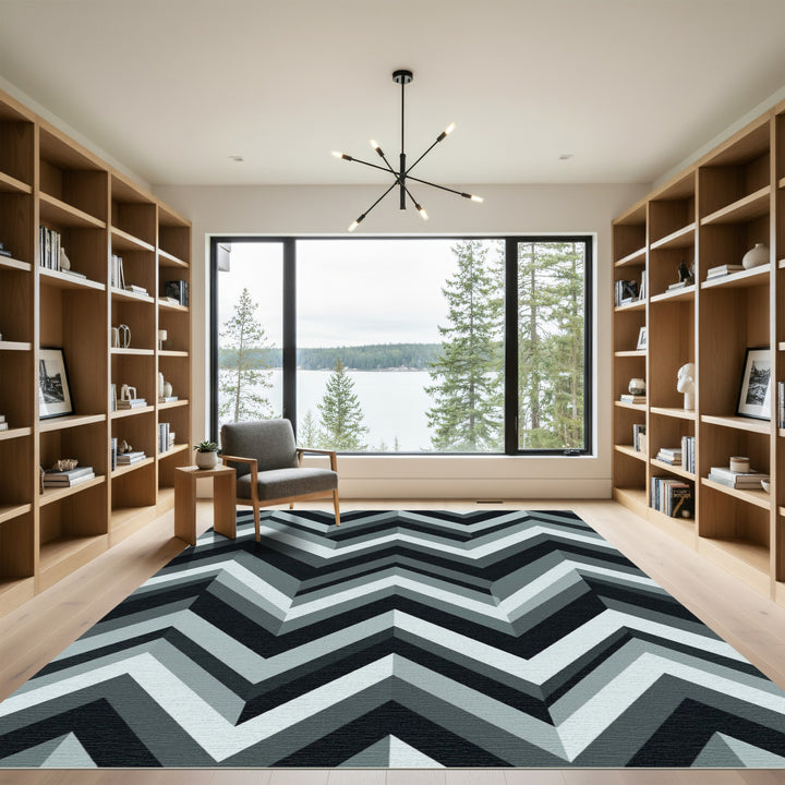 Monochromatic Gray Chevron Zigzag Rug