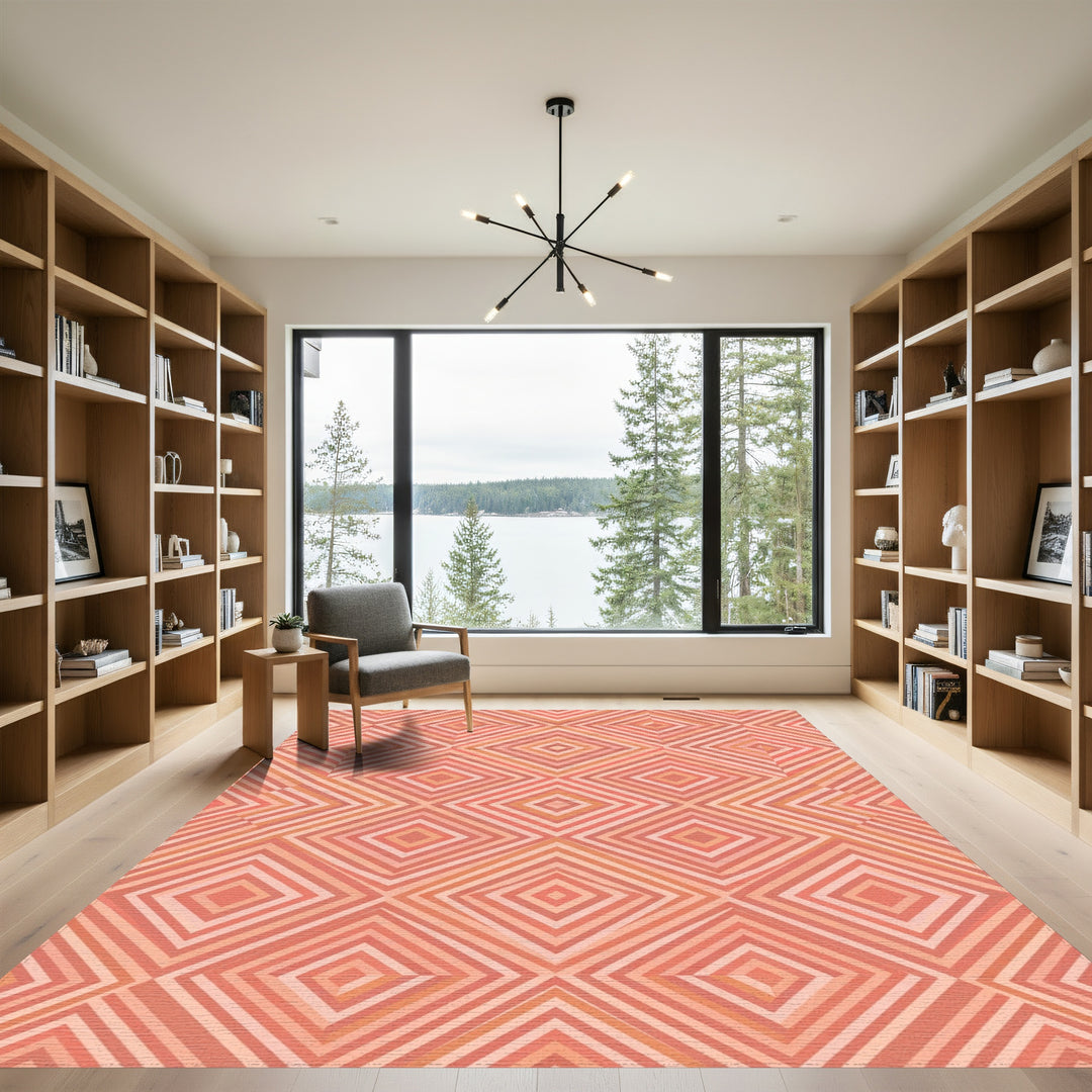 Coral Diamond Geometric Inlay Rug