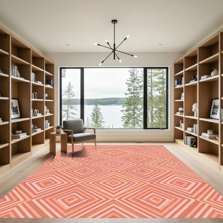 Coral Diamond Geometric Inlay Rug