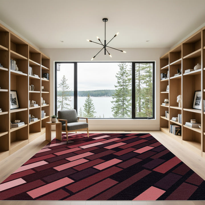 Diagonal Geometric Maroon Slate Rug