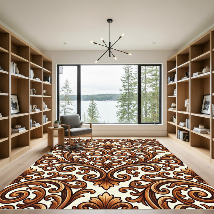 Ornate Golden Heart Scrollwork Rug