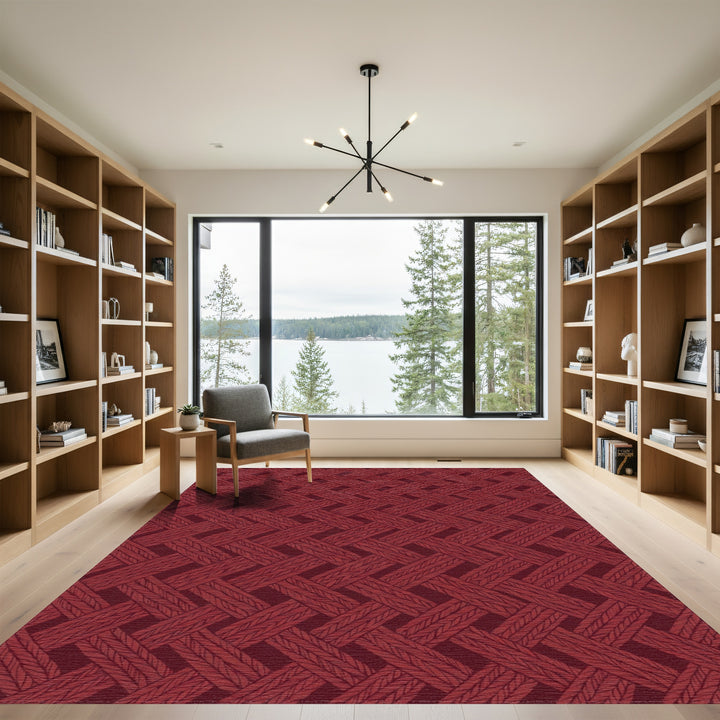 Woven Crimson Herringbone Texture Rug