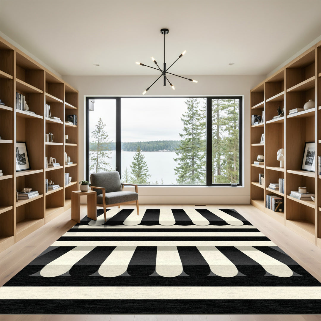 Bold Black White Striped Awning Rug