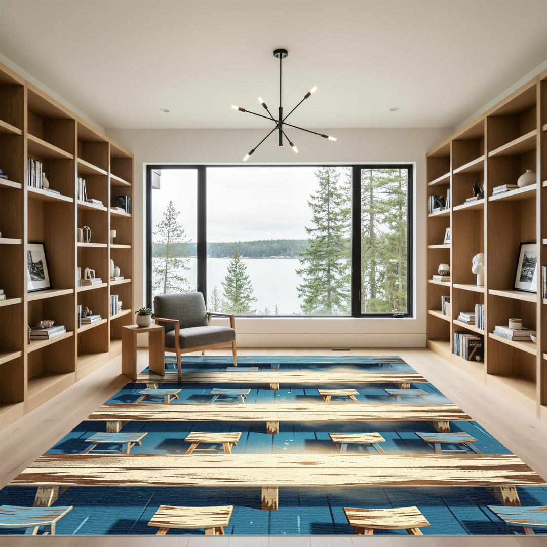 Coastal Blue Weathered Wood Stripe Rug