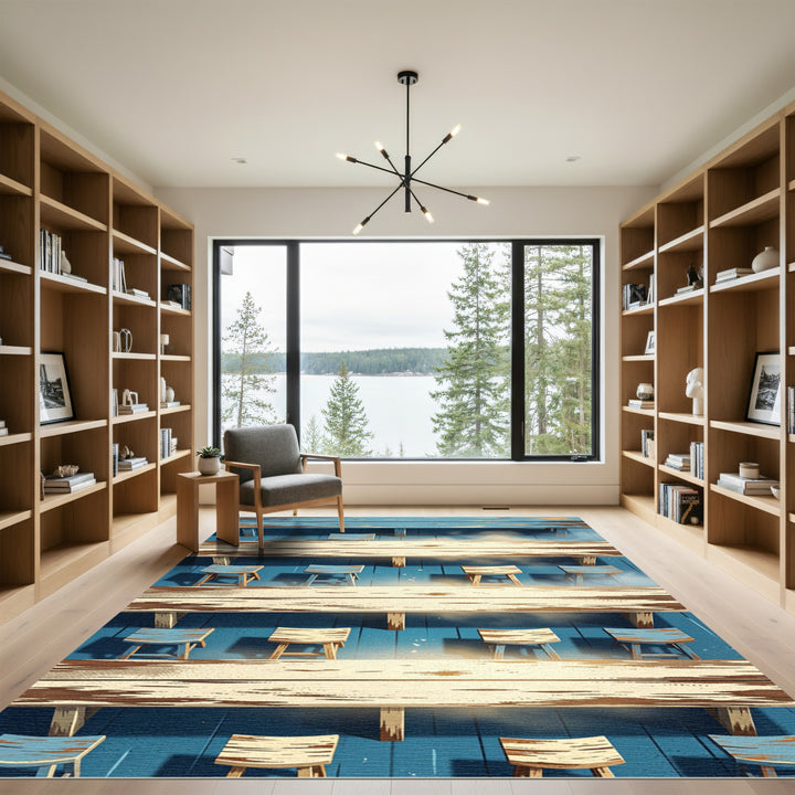 Coastal Blue Weathered Wood Stripe Rug