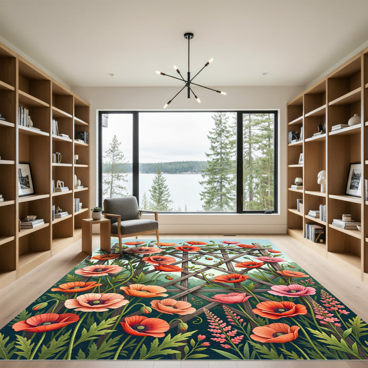 Whimsical Poppy Garden Trellis Rug