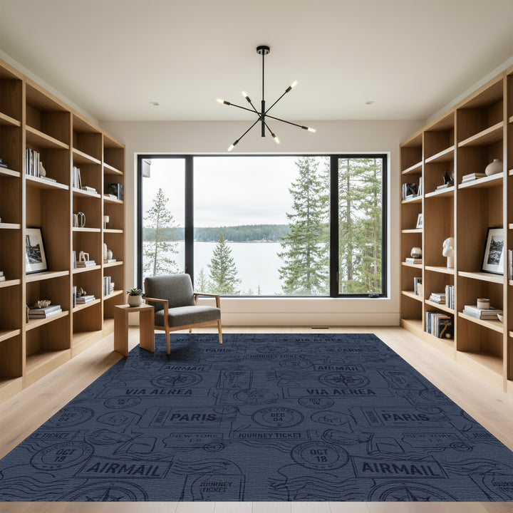 Travel Stamp Collage Navy Blue Rug