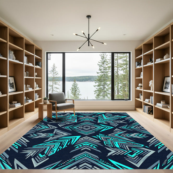 Neon Teal Geometric Arrow Repeat Rug