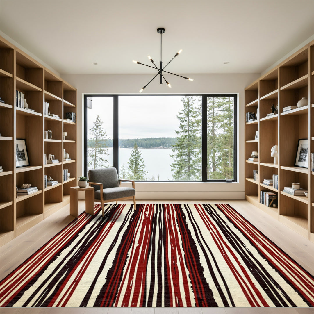 Bold Red Tan Stripe Rug