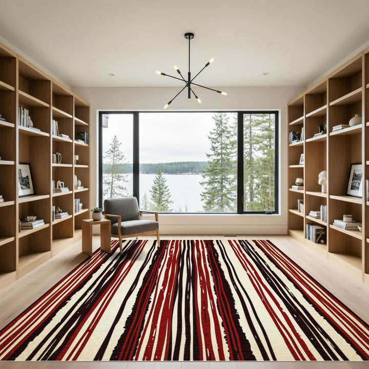 Bold Red Tan Stripe Rug