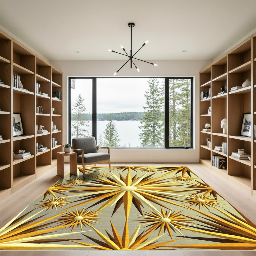 Golden Starburst Atom Abstract Rug