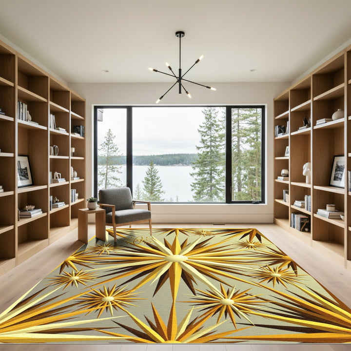 Golden Starburst Atom Abstract Rug
