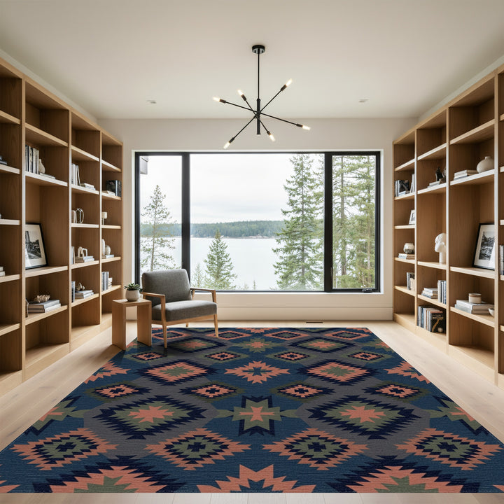 Terracotta Sage Diamond Geometric Rug