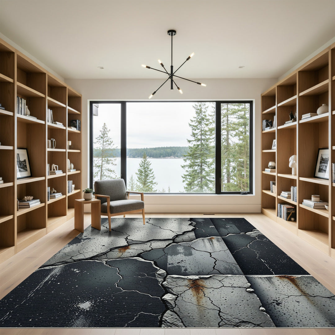 Cracked Concrete Grunge Abstract Rug