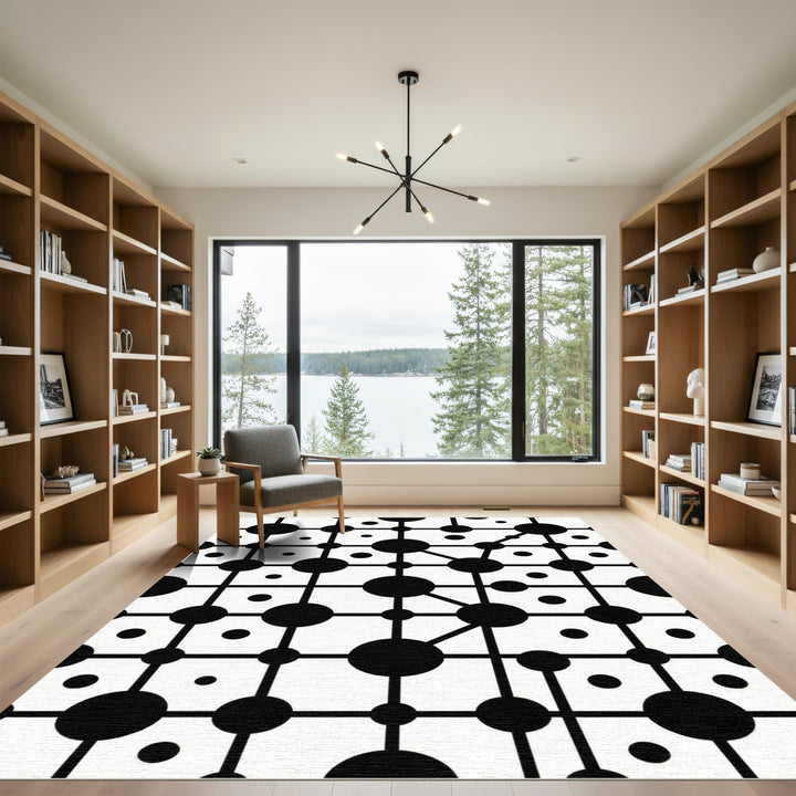 Monochrome Connected Dot Grid Rug