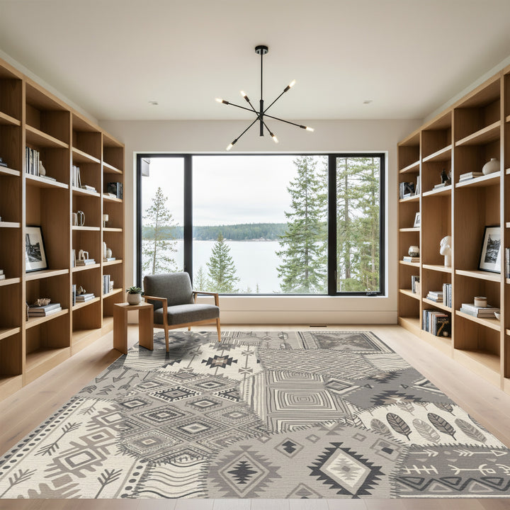 Neutral Patchwork Geometric Diamond Feather Rug