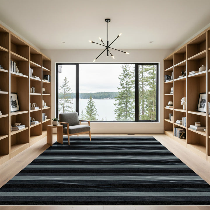 Abstract Dark Water Stripes Rug