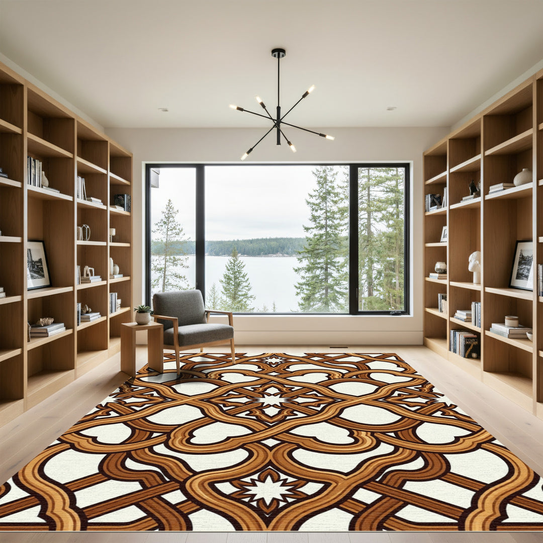 Rich Brown Intertwined Lattice Rug
