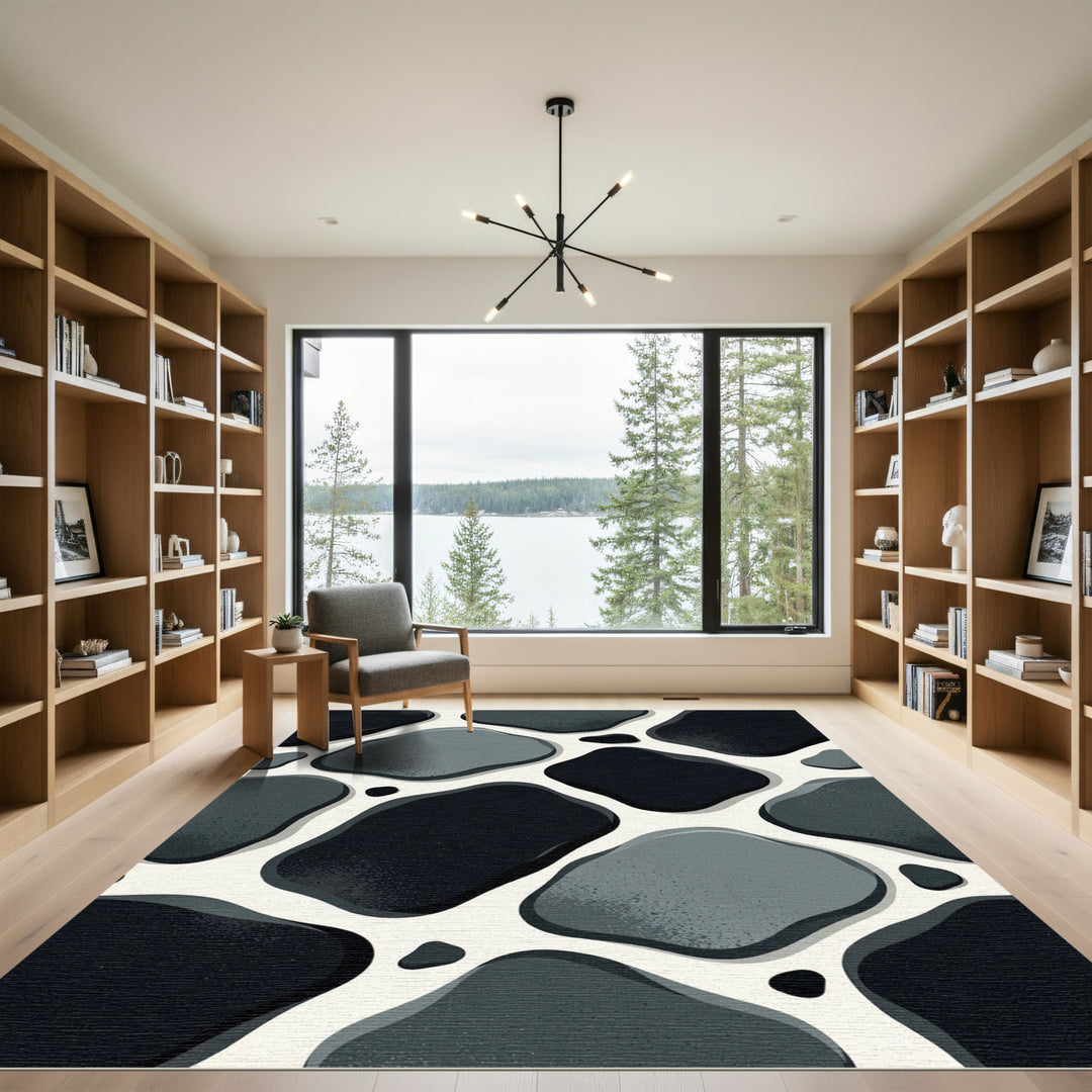 Organic Stone Black Gray Shapes Rug