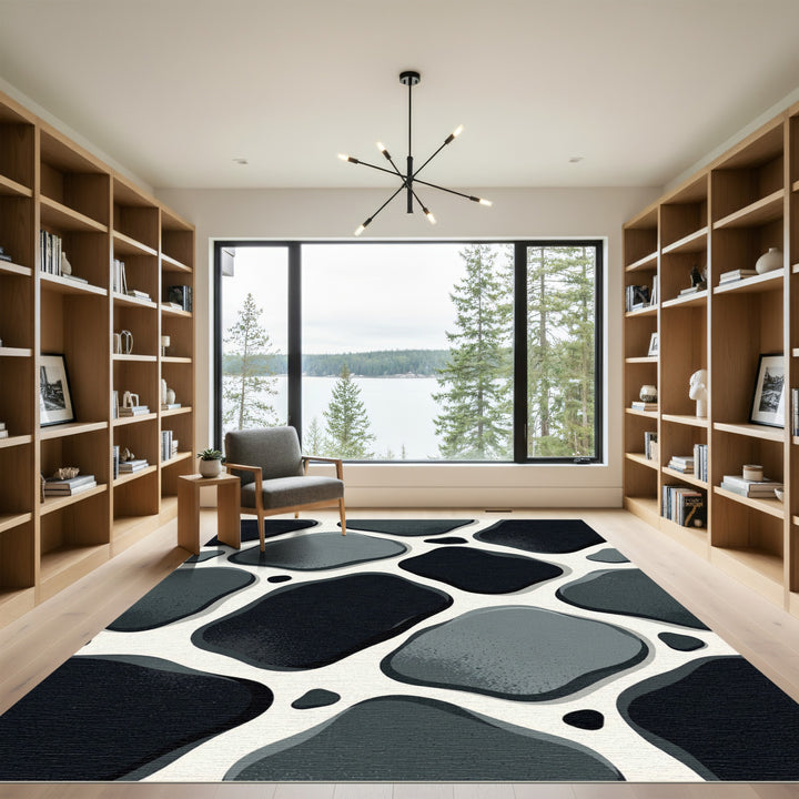 Organic Stone Black Gray Shapes Rug