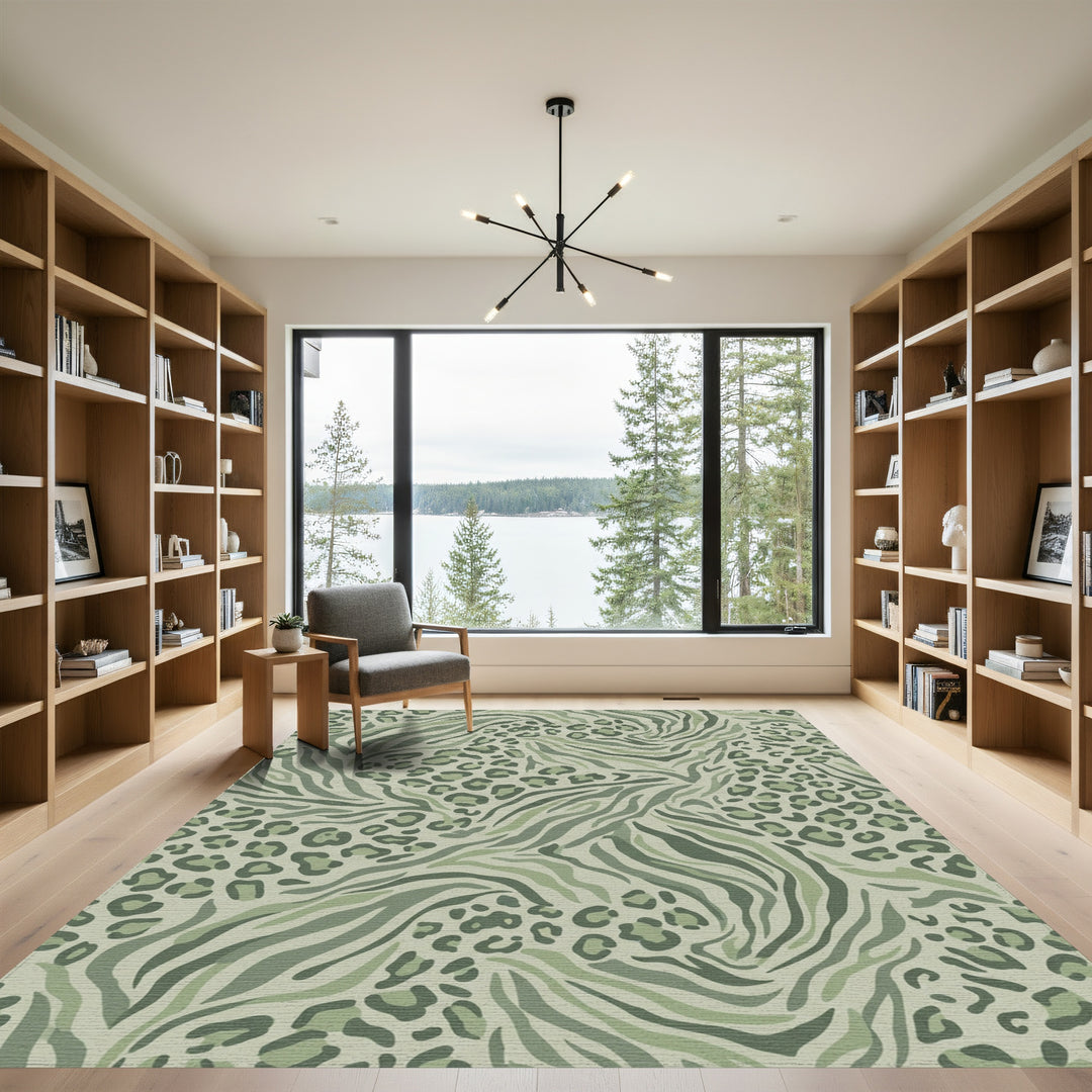 Earthy Green Animal Print Blend Rug