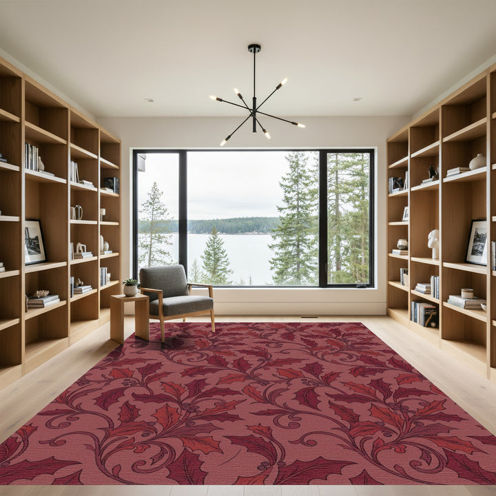 Crimson Holly Leaf Vine Rug