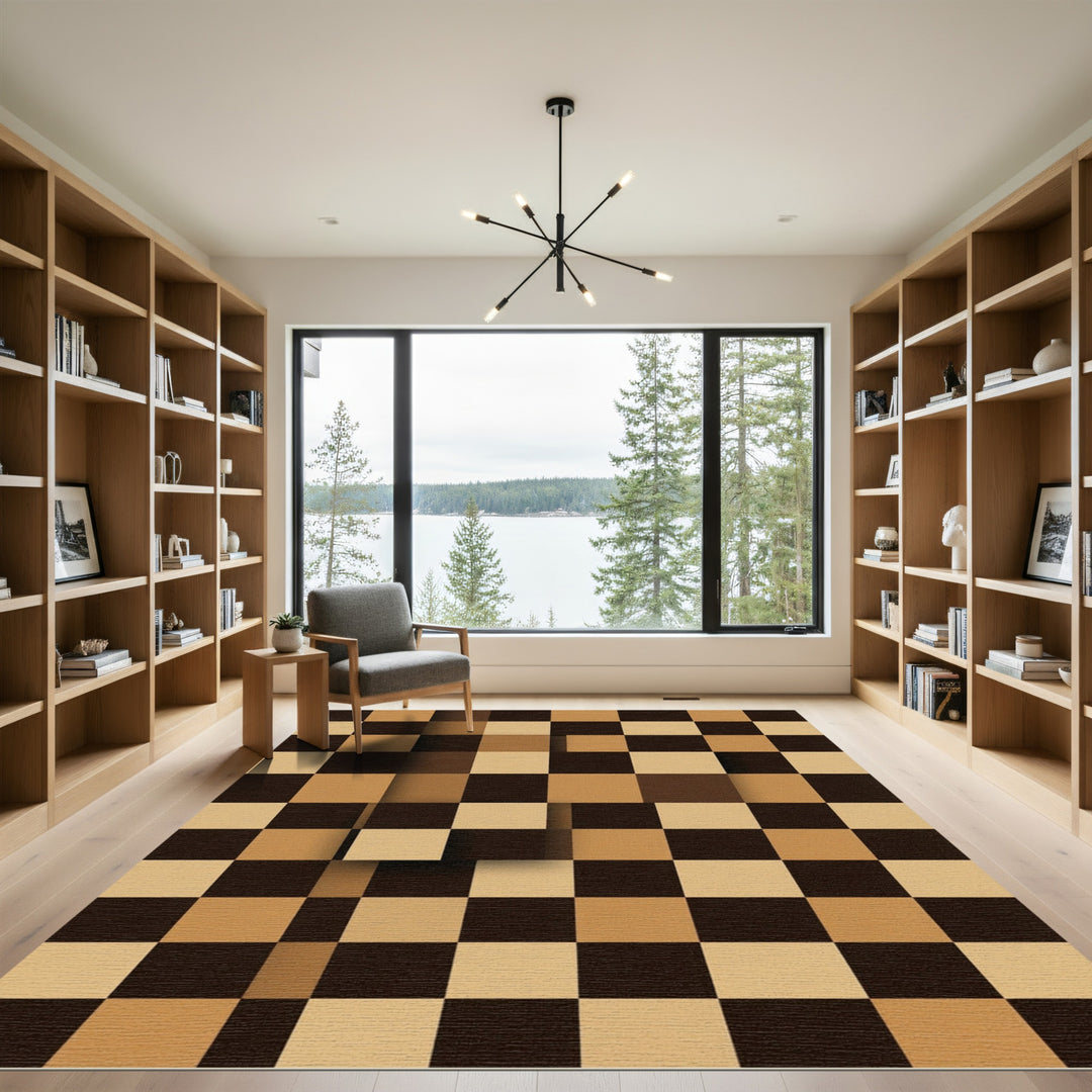 Brown Checkerboard Depth Squares Rug