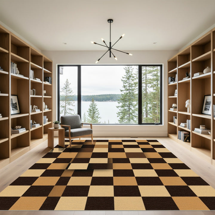 Brown Checkerboard Depth Squares Rug